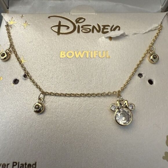 Disney Bowtiful Crystal Minnie Mouse Gold Over Fine Silver Plated Anklet 9”+1” - Picture 2 of 4
